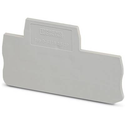 Grey-beige partition wall with print 'PHOENIX CONTACT Type D-STTB 2.5/2P', used for electrical connections in industrial installations.