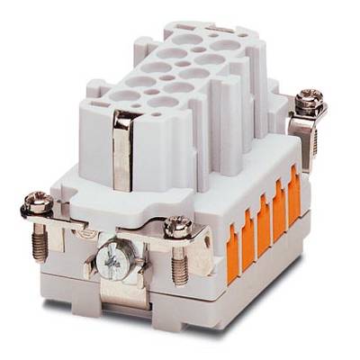 A rectangular electrical engineering plug with multiple holes at the top for cable connections. The sides are partially highlighted in orange.