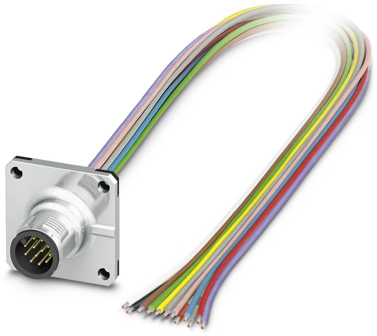 Metal connectors with cable bundles in various colours, suitable for electronic connections.