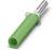 A green plastic casing encloses a metal bolt with a square head and a screw thread.