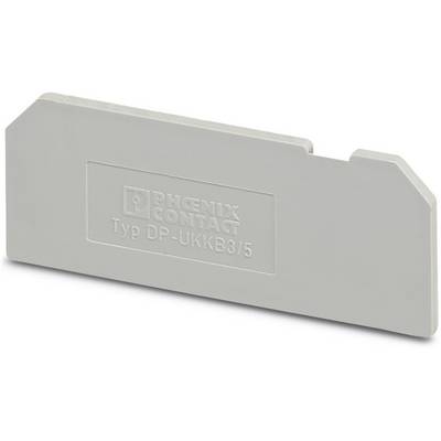 A grey end cover piece by Phoenix Contact, type DP-UKKKB/5, used for separation and insulation in electrical installations.
