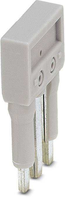 A grey, rectangular adaptor plug with two parallel metal pins for electrical connections.