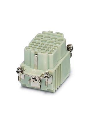 Rectangular plastic connector with multiple metal contacts, suitable for industrial applications.