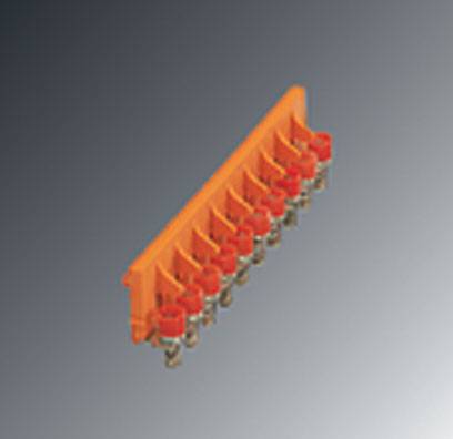 Orange multi-terminal electrical connector, suitable for connecting wires in an electrical circuit.
