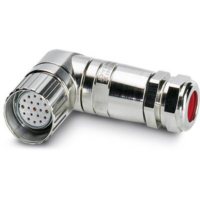 A silver, angled metal plug with multiple round contact pins and a red seal, suitable for technical applications.