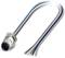 A metal plug with four coloured cables (black, brown, blue, white) pointing to one side. Ideal for electronic connections.