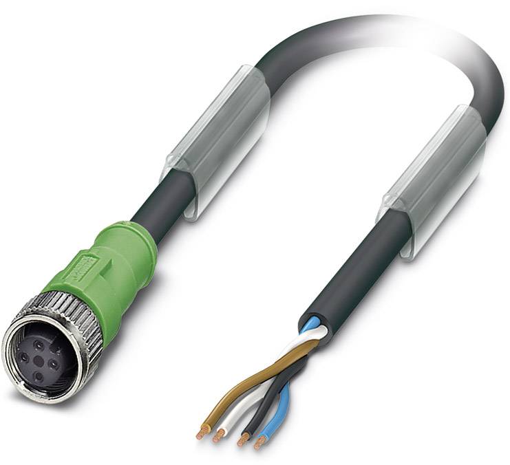 Green cable with multi-pin plug at one end and bare wires at the other. Suitable for industrial connections.