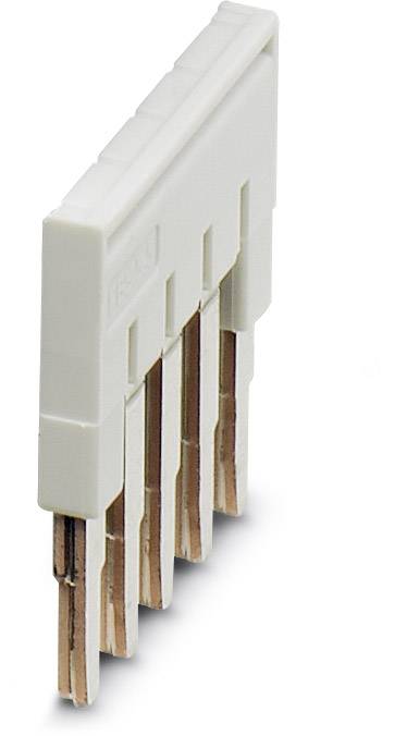 A white electrical plug with four flat copper pins arranged in parallel.