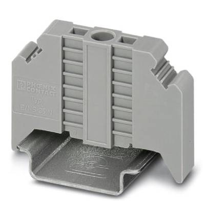 Grey plastic terminal from Phoenix Contact. It has a metallic base and asymmetrical side notches.