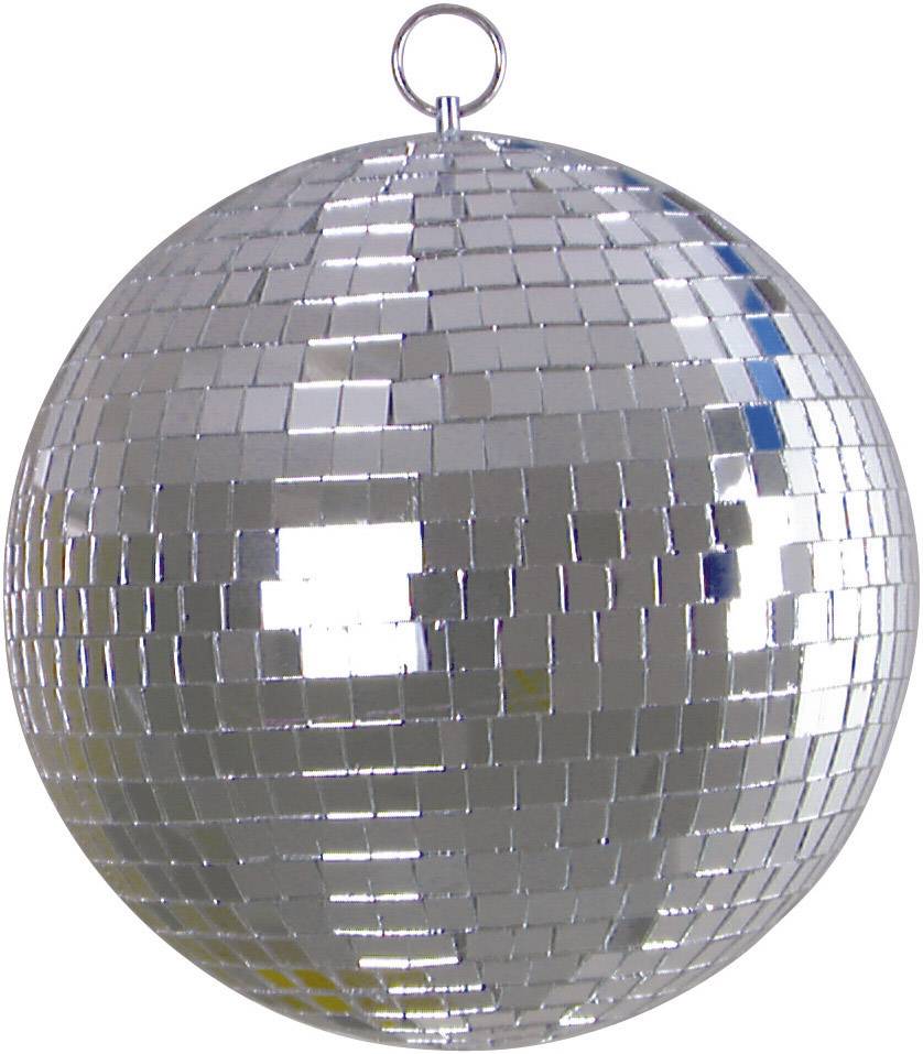 Silver disco ball with a mirrored surface that reflects light and is typically used in dance clubs or parties.