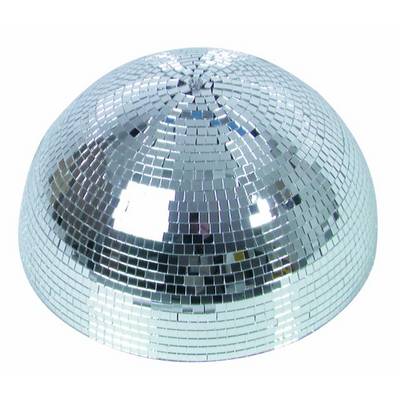 A hemispherical disco ball with mirrored tiles reflects light and creates a glittering pattern.