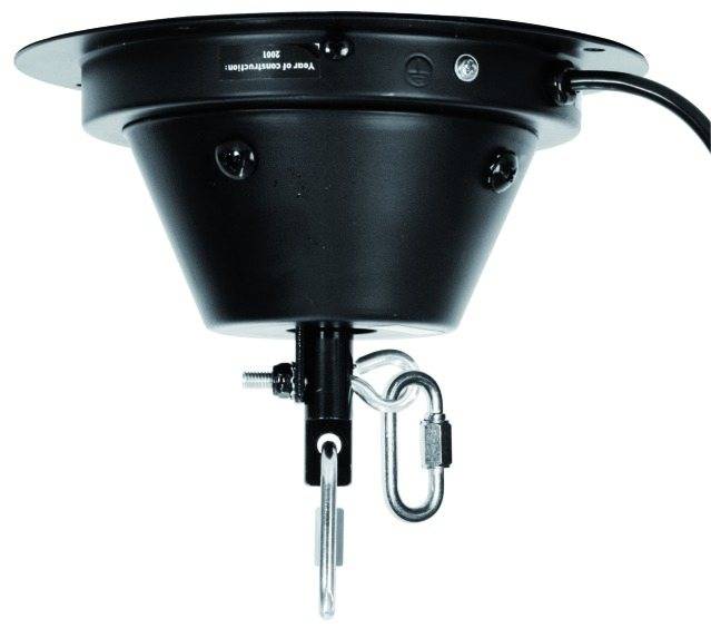 Black, cylindrical ceiling hook with cable. Suitable for hanging lights, with screw closure and carabiner hook.<br><br>Black, cylindrical ceiling hook with cable. Suitable for suspended lighting, with screw fastening and carabiner clip.