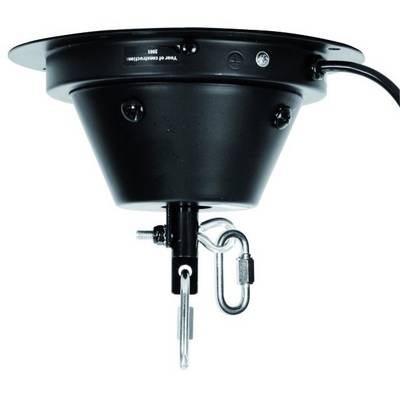 Black, cylindrical ceiling hook with cable. Suitable for hanging lights, with screw closure and carabiner hook.<br><br>Black, cylindrical ceiling hook with cable. Suitable for suspended lighting, with screw fastening and carabiner clip.