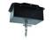 Black metal suspension hook for mounting devices on ceiling structures.