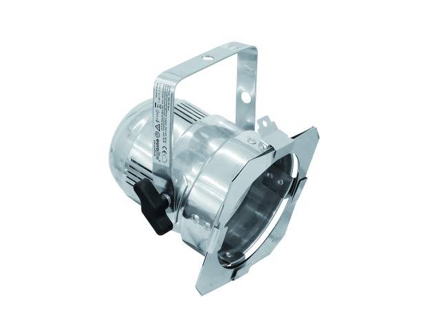 A silver stage spotlight with a mounting bracket, suitable for use at events or stage performances.