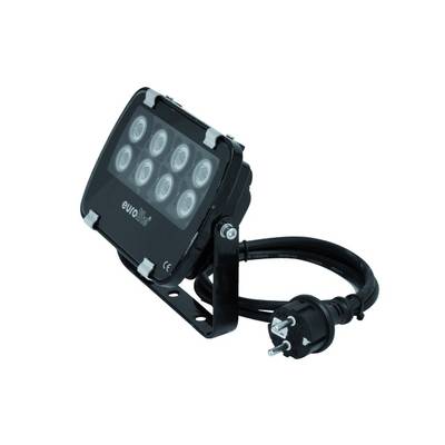 A black LED spotlight with nine round lenses on an adjustable stand, connected to a cable with an EU plug.