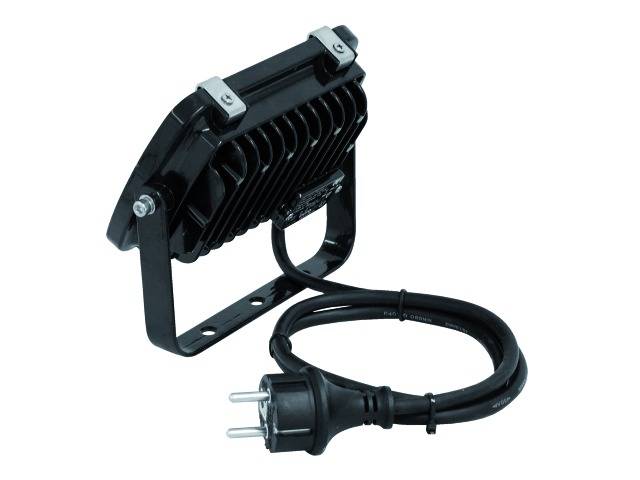 Black LED headlamp with bracket and power cable. Suitable for mounting at various angles for lighting purposes.