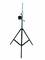 A height-adjustable speaker stand with a hand crank, comprising a robust metal frame and three extendable legs.