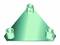 A greenish, triangular metal part with three cylindrical mountings at each corner, likely for assembly purposes.