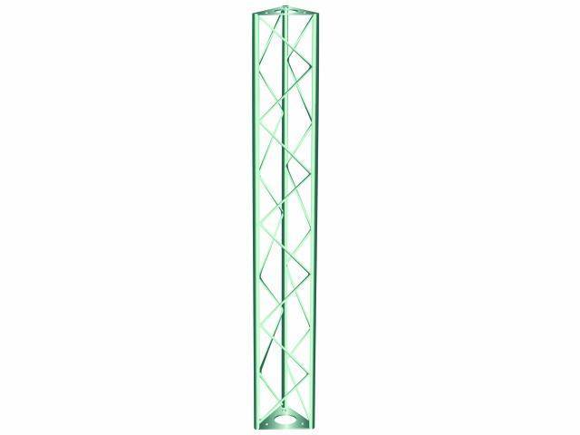 Green metal structure with triangular patterns, standing vertically.