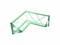 Green, L-shaped metal support with a triangular structure; possibly part of a stage or platform.