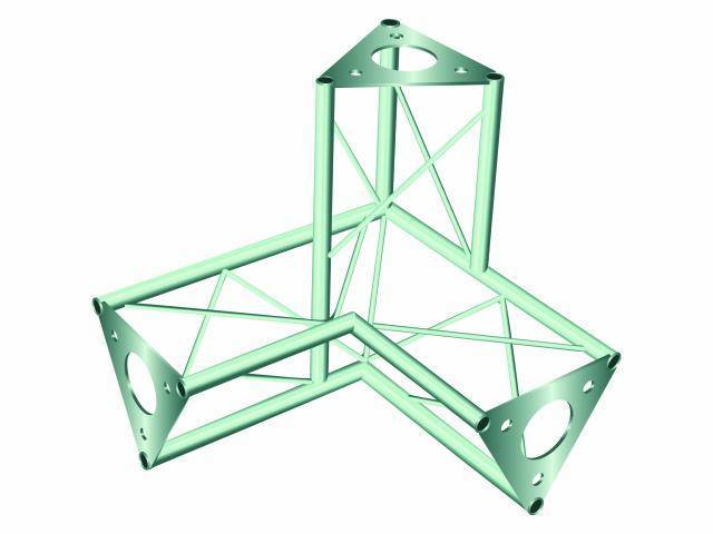 Metallic lattice structure in the shape of a right-angled triangle; composed of thin rods and junction points.