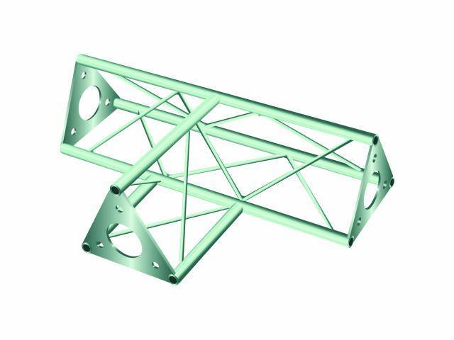 A triangular, turquoise metal lattice support with cross and longitudinal struts, representing stability and load-bearing capacity.