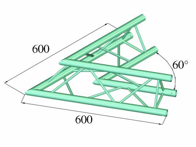 A triangular framework shows dimensions of 600 units and an angle of 60 degrees. It displays a stable structure with multiple support bars.