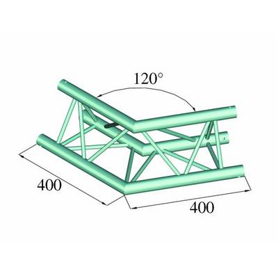 A three-part tubular frame forms an angle of 120 degrees. The length of each side is 400 units.