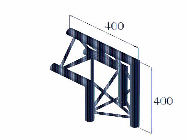 Diagram of a structural support with square dimensions of 400 units. Shows support struts in a frame.