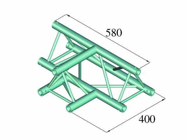 Structure of light green tubes, rectangular arrangement. Width: 580 units, Depth: 400 units, reinforced with diagonals.