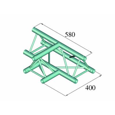 Structure of light green tubes, rectangular arrangement. Width: 580 units, Depth: 400 units, reinforced with diagonals.