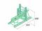 3D model of a turquoise steel frame with dimensions of 605 mm length and 400 mm height, comprising multiple tubes and struts.