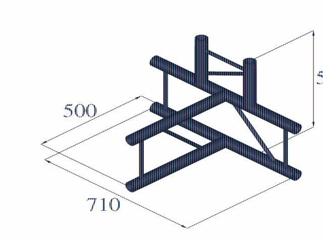 Technical drawing of a three-dimensional structure with two vertical and several horizontal beams. Dimensions: 500 x 710.