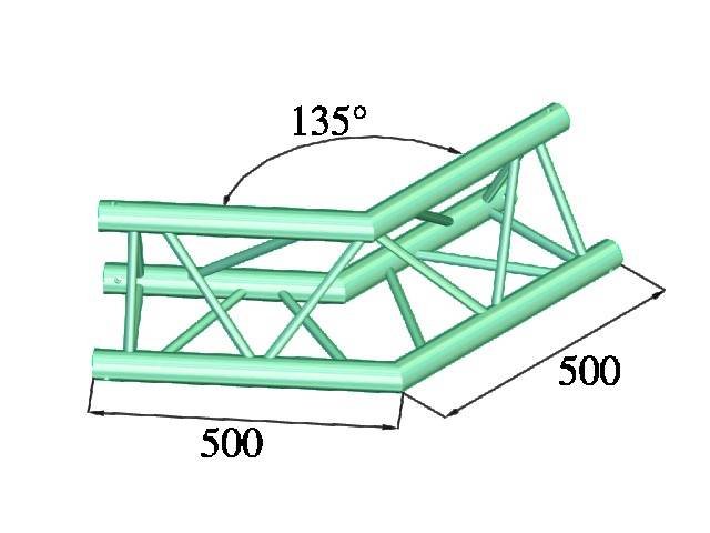 'Angled Steel Beam Framework' with two 135-degree angles. Both lengths marked at 500 mm.