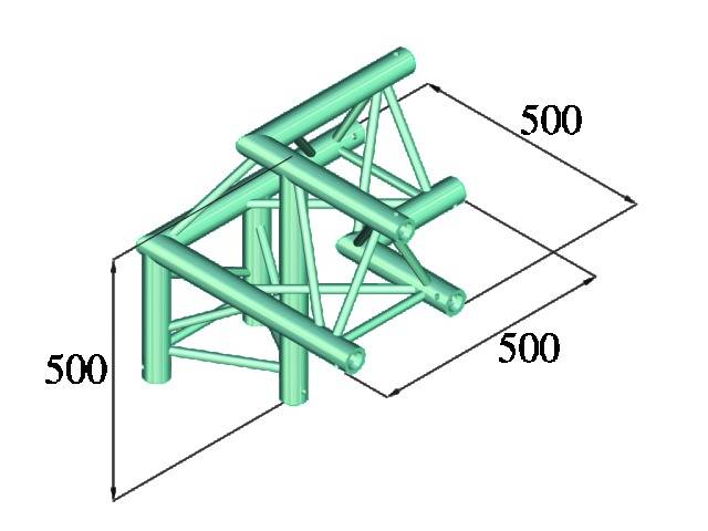 3D model of a rigid metal frame in cube form. The side lengths are 500 mm. The frame is composed of cylindrical struts.