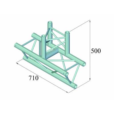 Diagram of a three-dimensional metal framework. The dimensions are 710 mm in width and 500 mm in height.