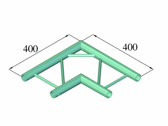A technical diagram depicts a geometrical pipe system in an angular configuration with dimensions of 400 each. The main structure consists of cylindrical pipe segments.