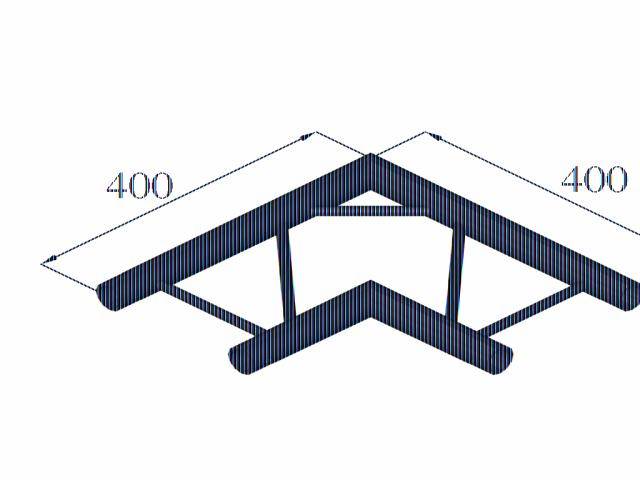 Isometric drawing of an L-shaped beam reinforced by two internal ribs. Dimensions: 400 x 400.