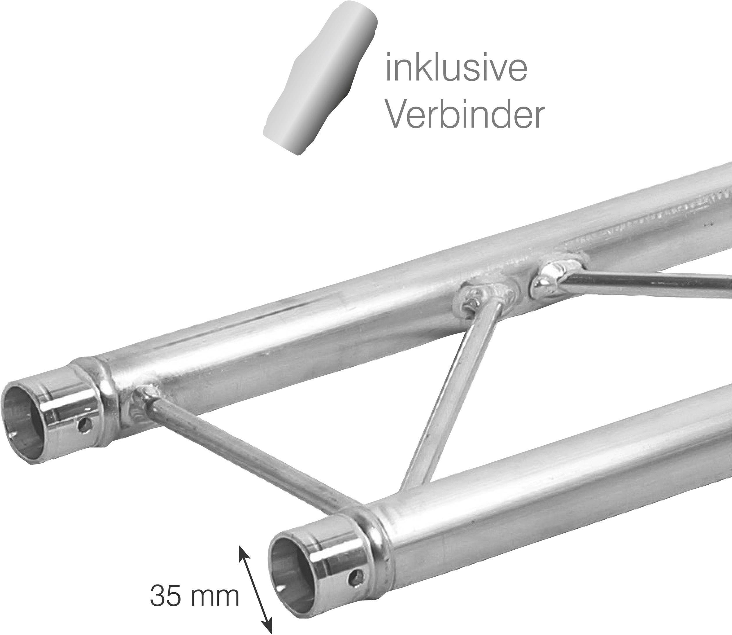 A stable aluminium tube with connecting elements, including connectors. Diameter: 35 mm.