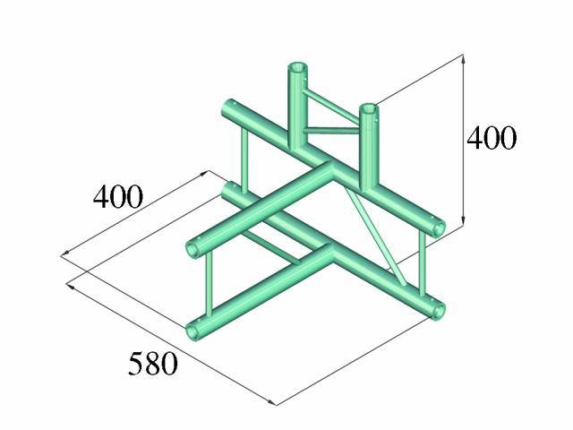 Isometric view of a tube frame with dimensions: width 580, height 400, and depth 400. Frame shows parallel and diagonal connections.