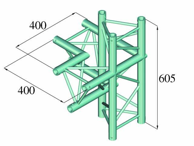 Construction drawing of a metal frame, comprising cylinders and struts. Dimensions: width 400 mm, depth 400 mm, height 605 mm.