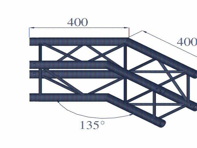 Technical drawing of a metal staircase with two horizontal platforms of 400 mm and a stair gradient of 135 degrees.
