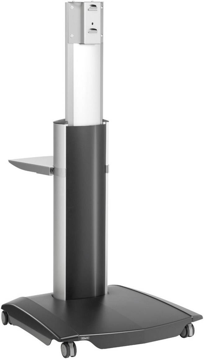 A mobile, height-adjustable monitor stand with castors, suitable for presentations or office environments.