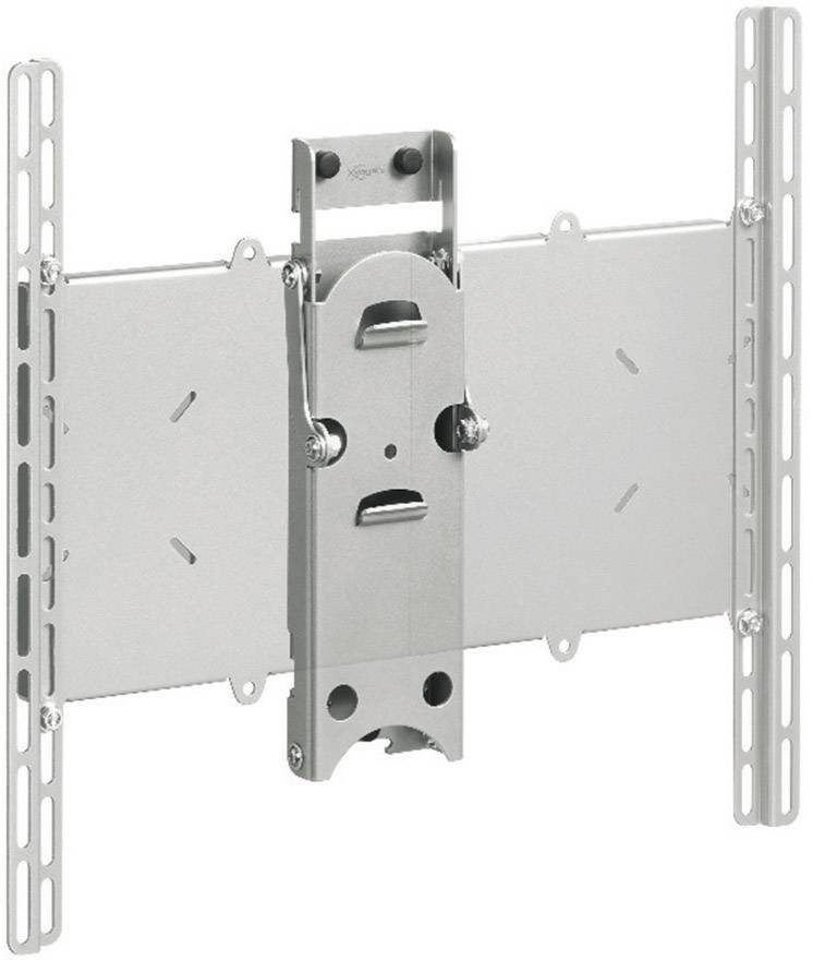 A silver TV wall mount with adjustable side arms for mounting. Suitable for flat screens with a central mounting plate.