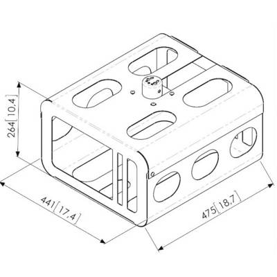 Technical Drawing of a Rectangular Enclosure with Rounded Corners, Holes, Dimensions in Millimetres and Inches, Including Screw Details.