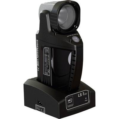 A black LED torch sits on a charging station. It has a robust design and is designated as the 'LS 7 LED' model.