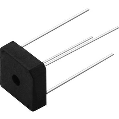 Black, square electronic component with four silver legs, most likely a bridge rectifier, on a white background.<br><br>(Note: This appears to be an exact translation, as the original German description is already quite precise in English terminology.)