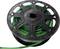 A black plastic cable reel with a green hose coil, decorated with star-shaped cutouts.