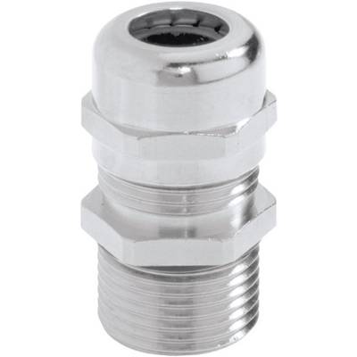 A silver cable gland for secure and waterproof cable routing through enclosures or walls.